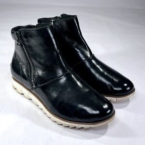 Sorel Harlow Zip Boots Womens 7.5 Black Patent Leather Waterproof Ankle Chelsea